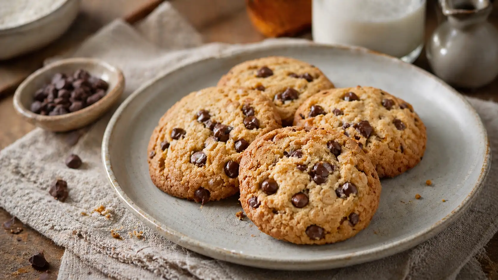 Cookies sans œuf aux pépites de chocolat posés sur une grille