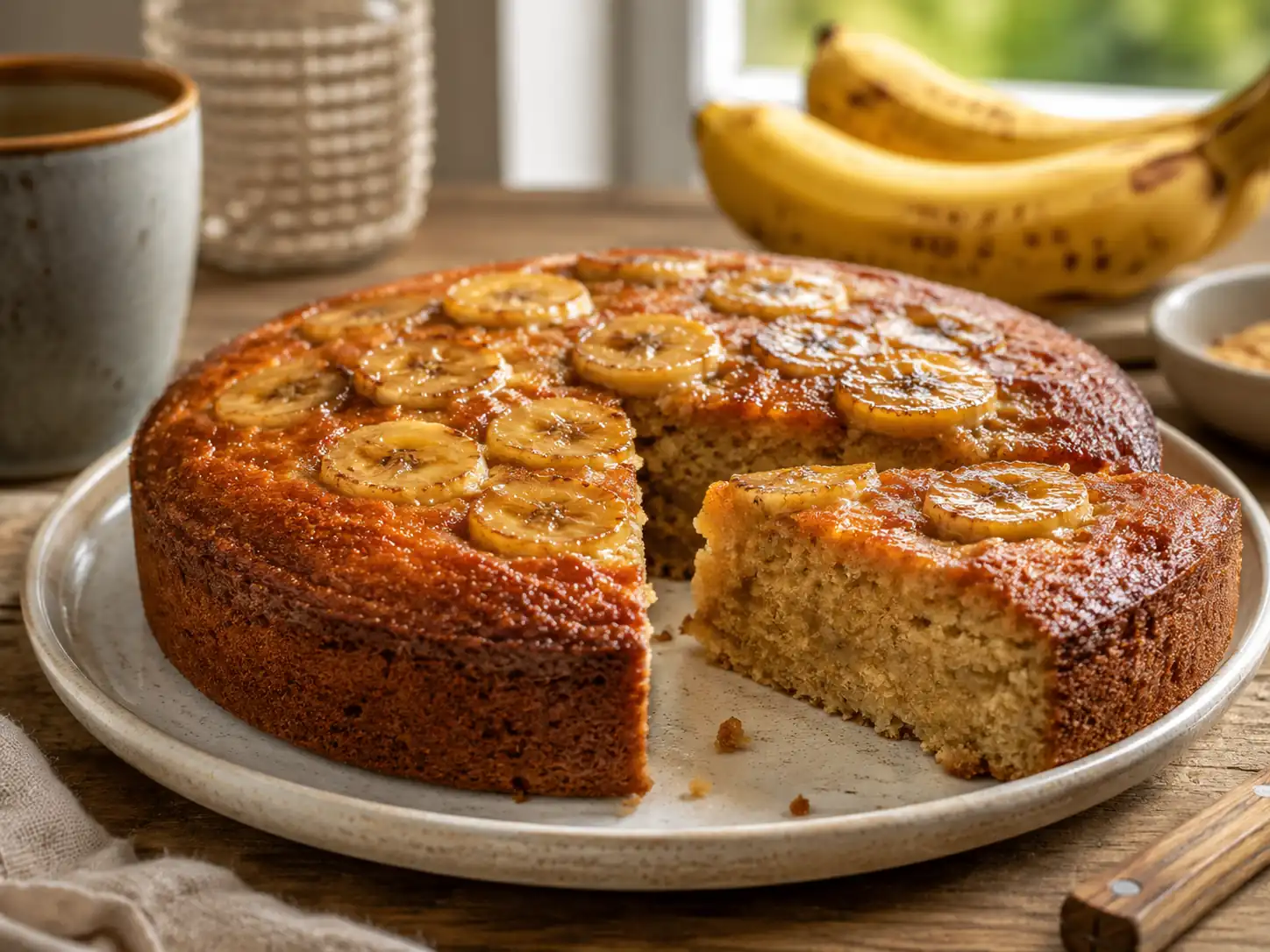 Part de gâteau moelleux à la banane sur une assiette