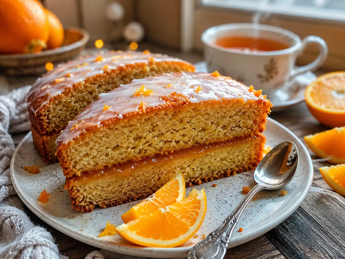 Gâteau Chamonix maison glacé à l’orange sur une assiette