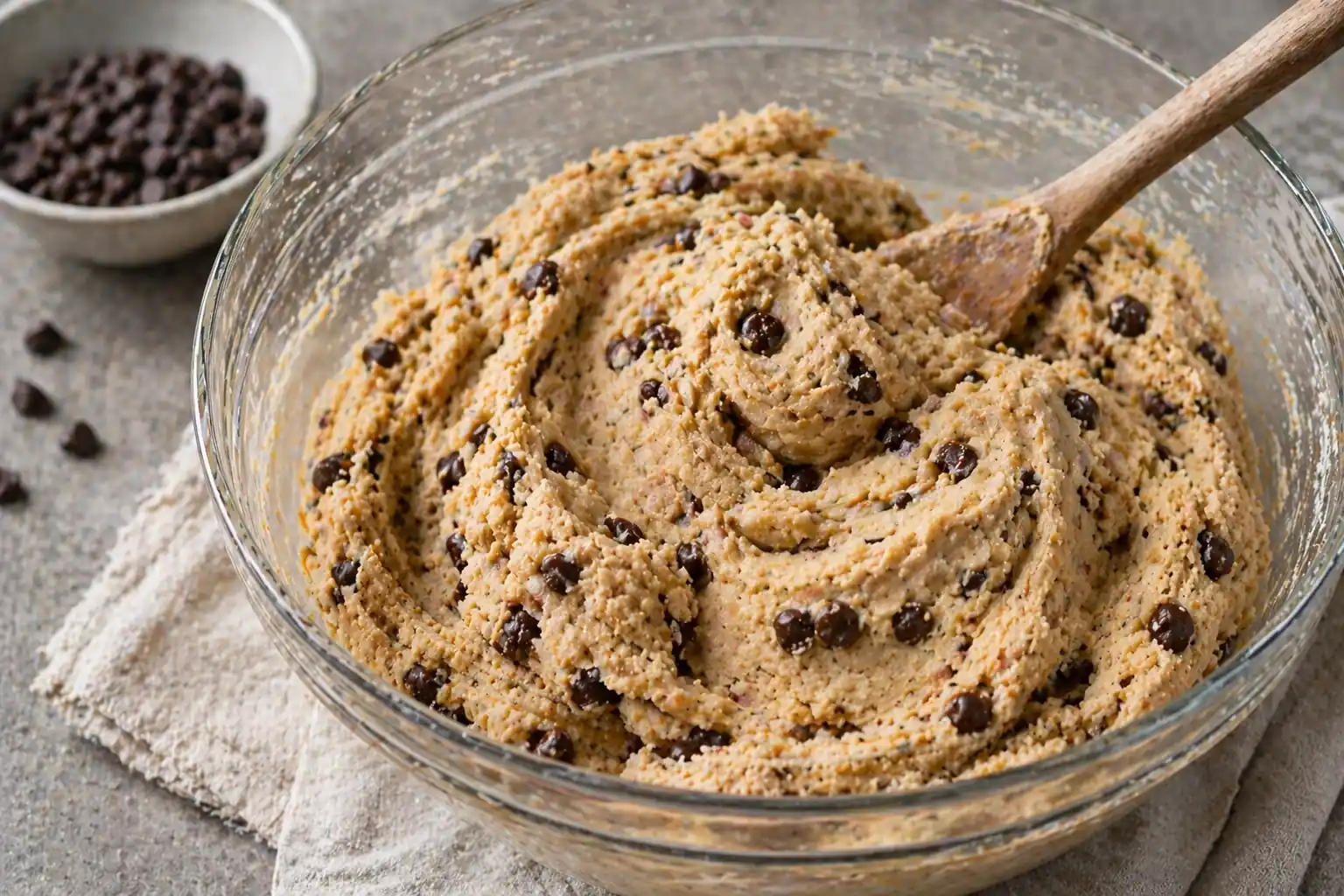 Pâte à cookie crue avec pépites de chocolat dans un bol